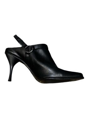 Vintage Harley-davidson Leather Buckle black slip on heels with back strap 7.5